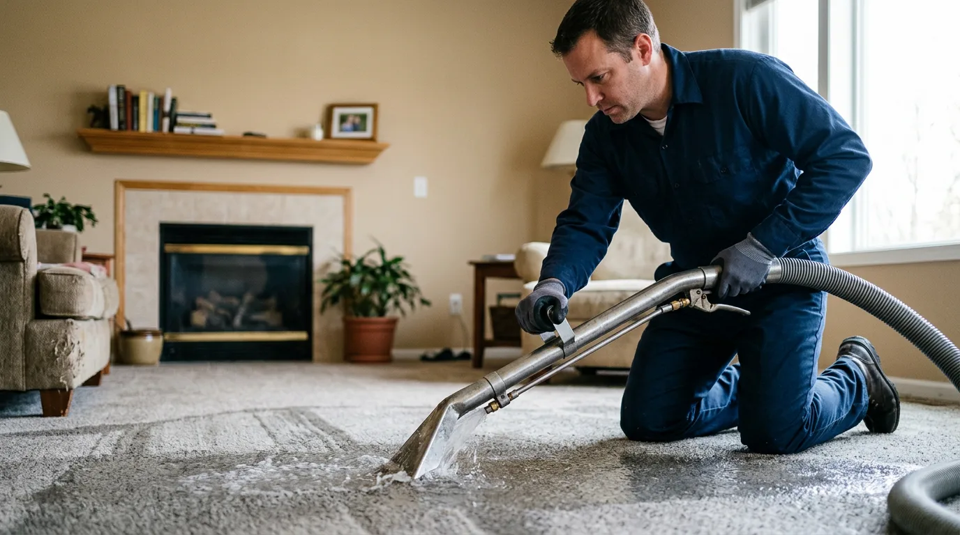 Water damage restoration technician working near Crowder, OK